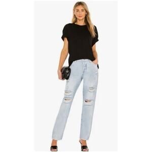 Frame Women’s Sz 31 Le Slouch High Rise Jeans Light Wash Distressed Cotton Denim